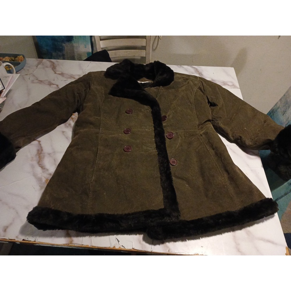 vintage Passport Genuine leather jacket w black faux-fur trim Penny Lane 60s/70s